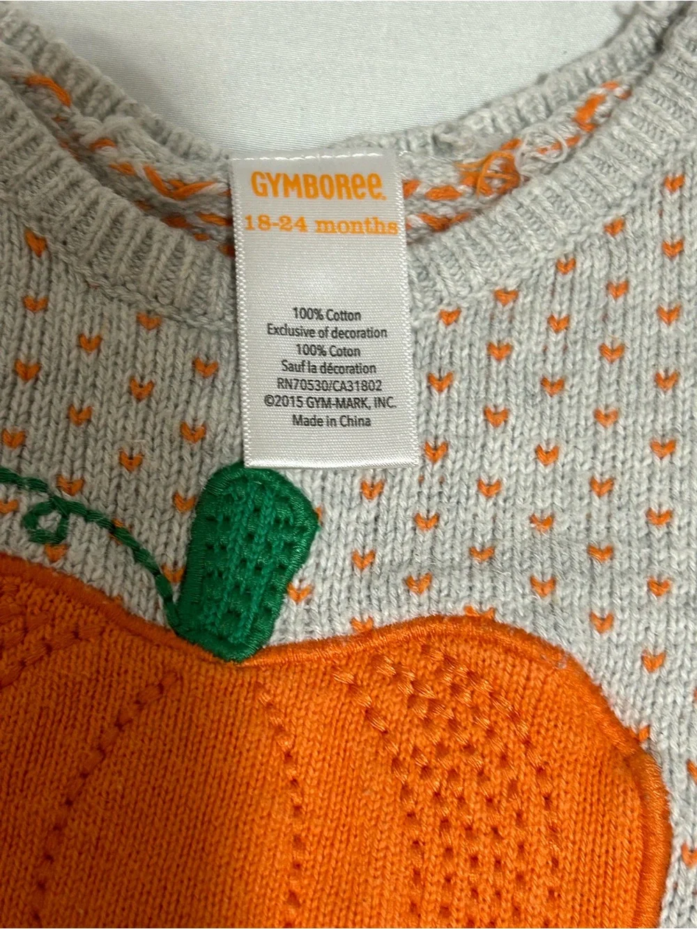 Gymboree Girls 18-24 Month Gray Orange Pumpkin Short Sleeve Sweater Dress